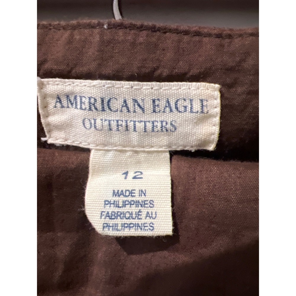 American Eagle Y2K Women's Brown Tiered Mini Skirt Ribbon Trim  Boho Size 12 - Picture 2 of 5